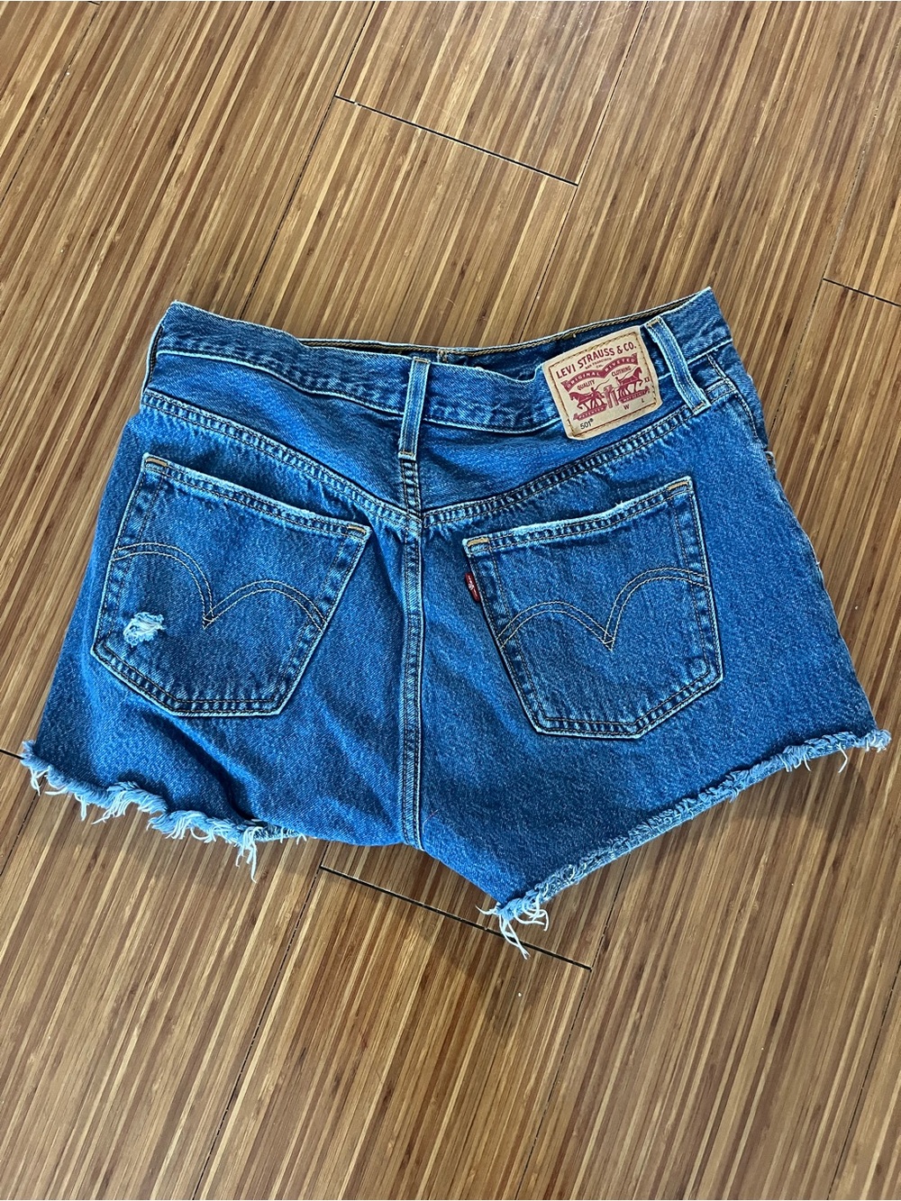 Levi's Blue Denim Frayed Hem Cutoff Shorts - Women's